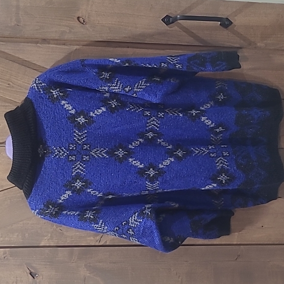 Benetton Vintage 80's Mohair Cowl Neck Sweater Blue Black Made in Italy - Picture 5 of 5